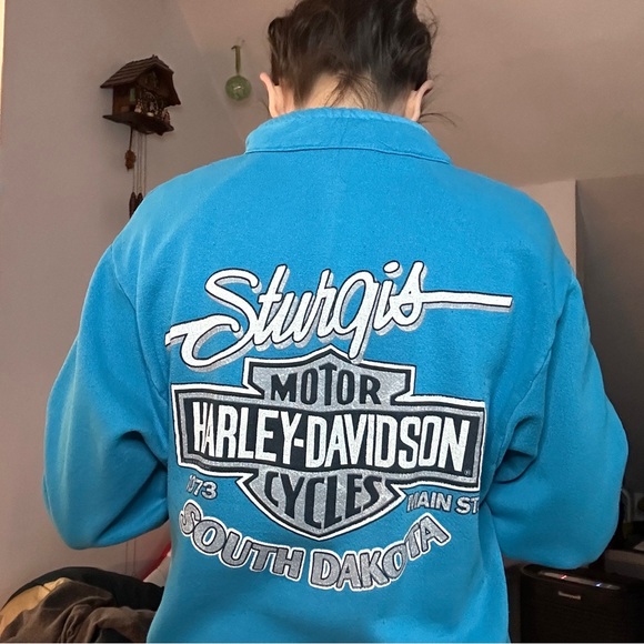 Vintage sweater shirt sturgis HD size small turquoise motorcycle retro - Picture 6 of 7